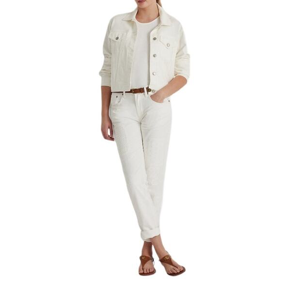 Lauren Ralph Lauren Eyelet Embroidery Relaxed Ankle Jeans White Wash Size 20/20W - Picture 6 of 10